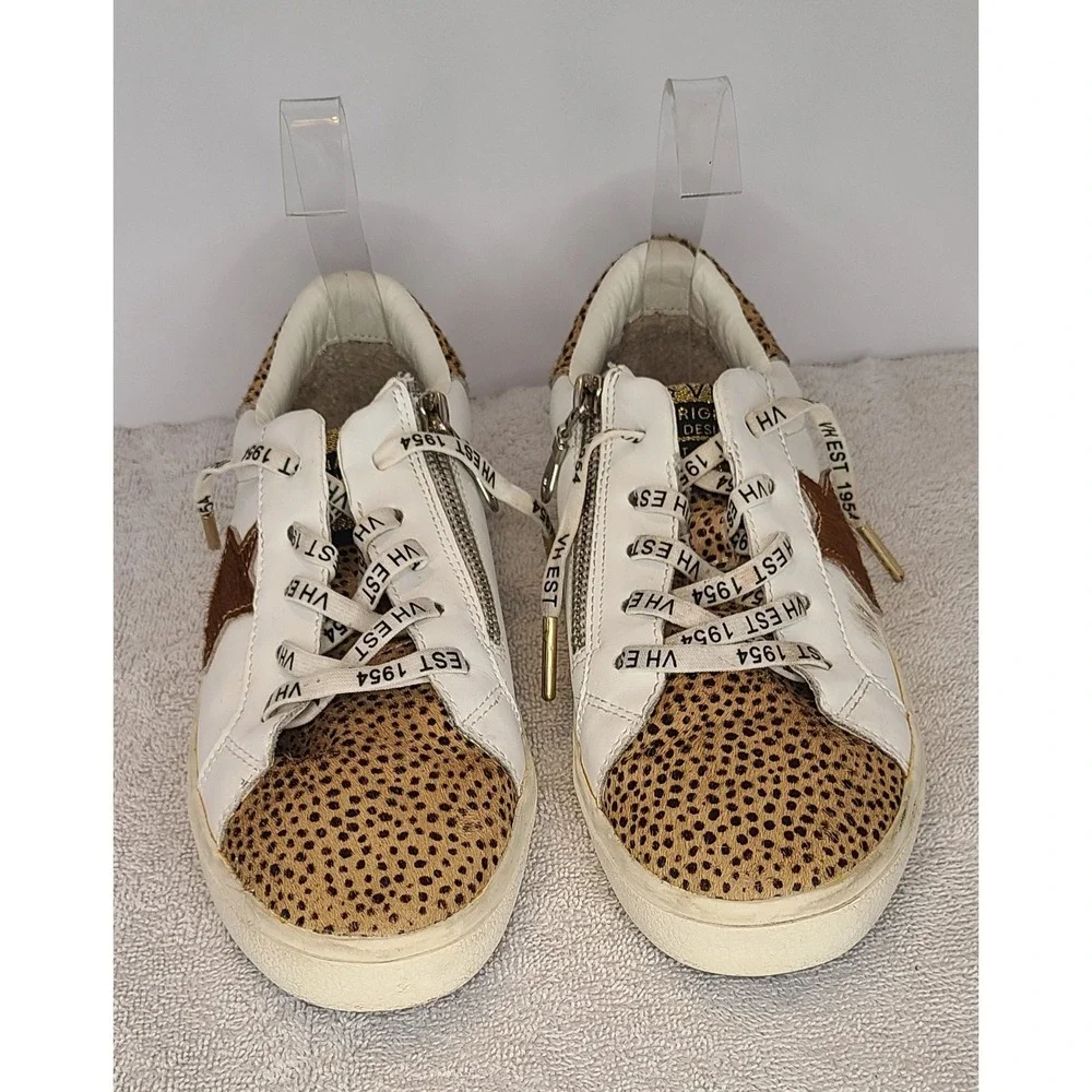 Vintage Havana Sneaker Womens Size 5 White Cheetah Print Star Zip Calf Hair Shoe